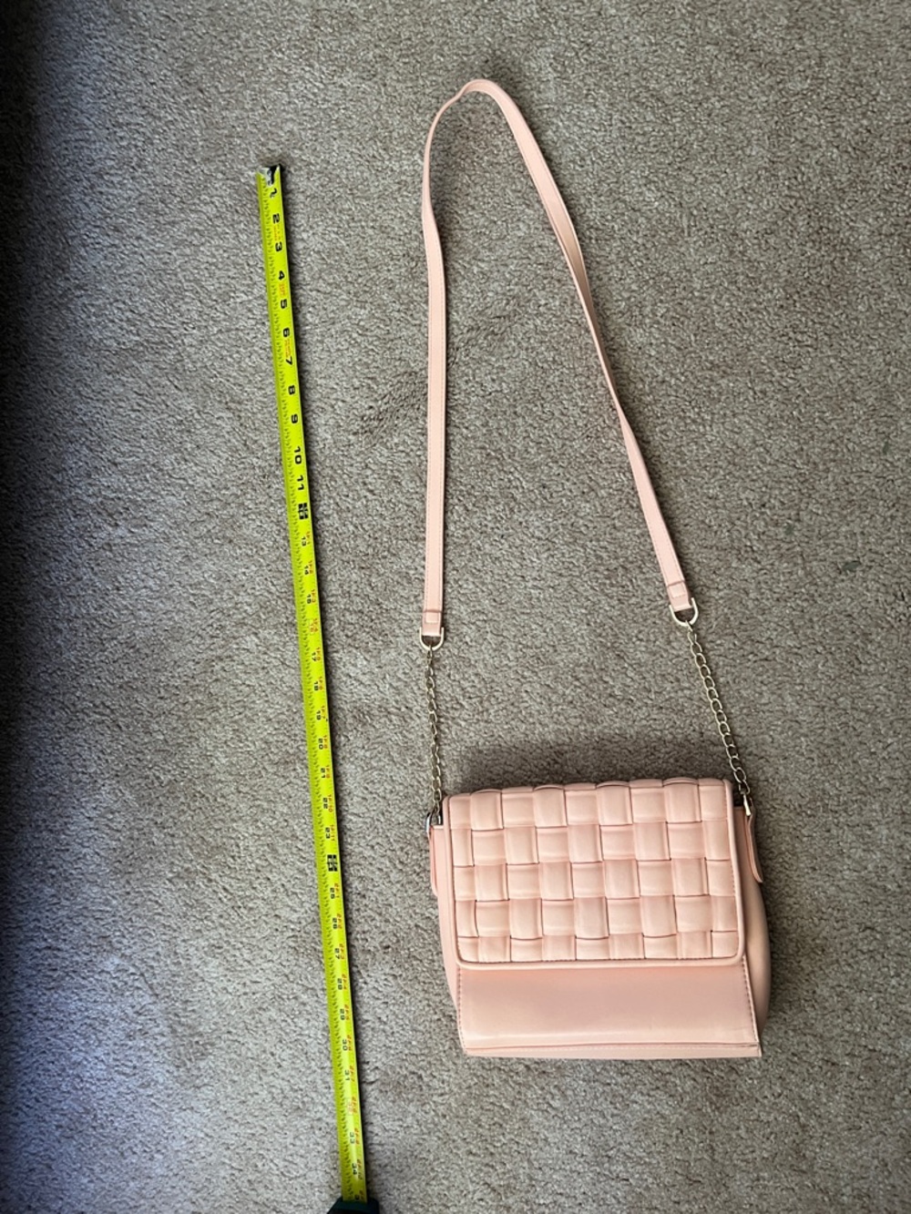 Blush Woven Flap Crossbody Bag with Chain Strap